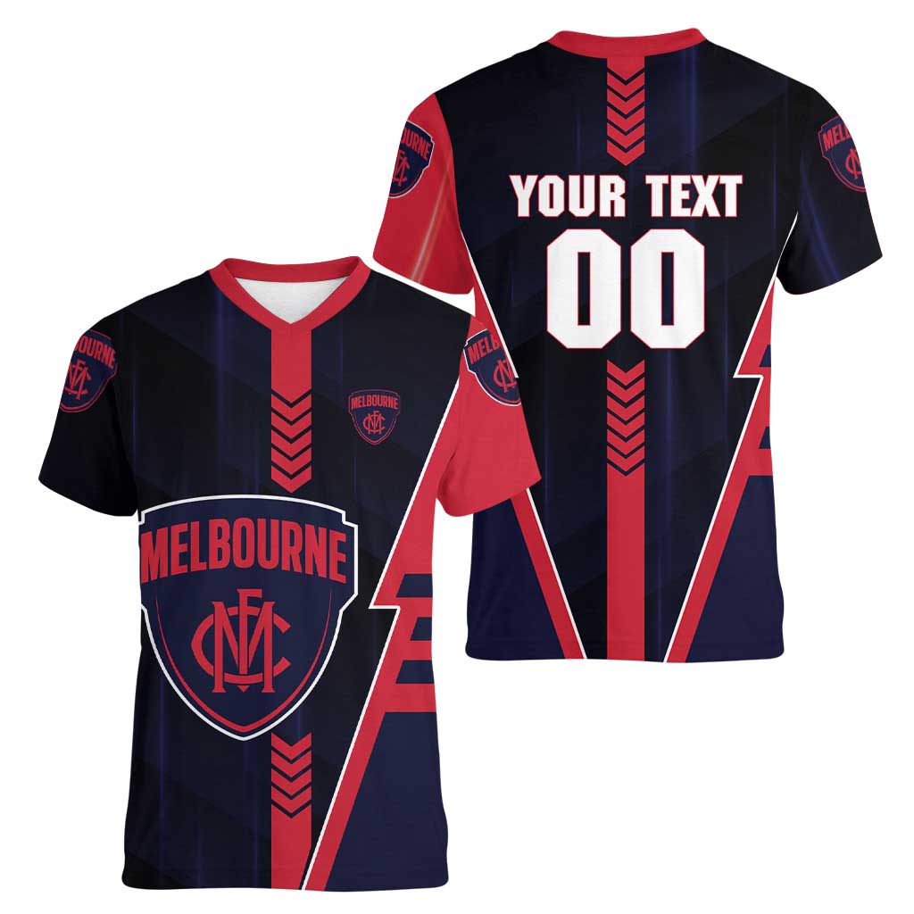 Personalized Melbourne Demons Women V-Neck T-Shirt Modern Geometric Sports Graphic Style