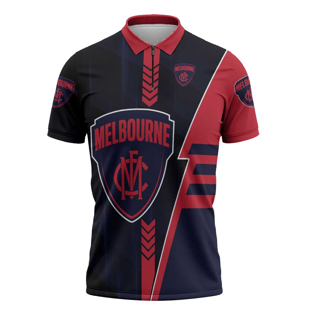 Personalized Melbourne Demons Zipper Polo Shirt Modern Geometric Sports Graphic Style