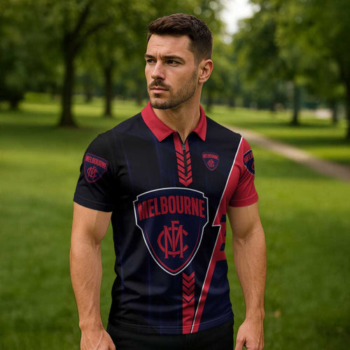 Personalized Melbourne Demons Zipper Polo Shirt Modern Geometric Sports Graphic Style