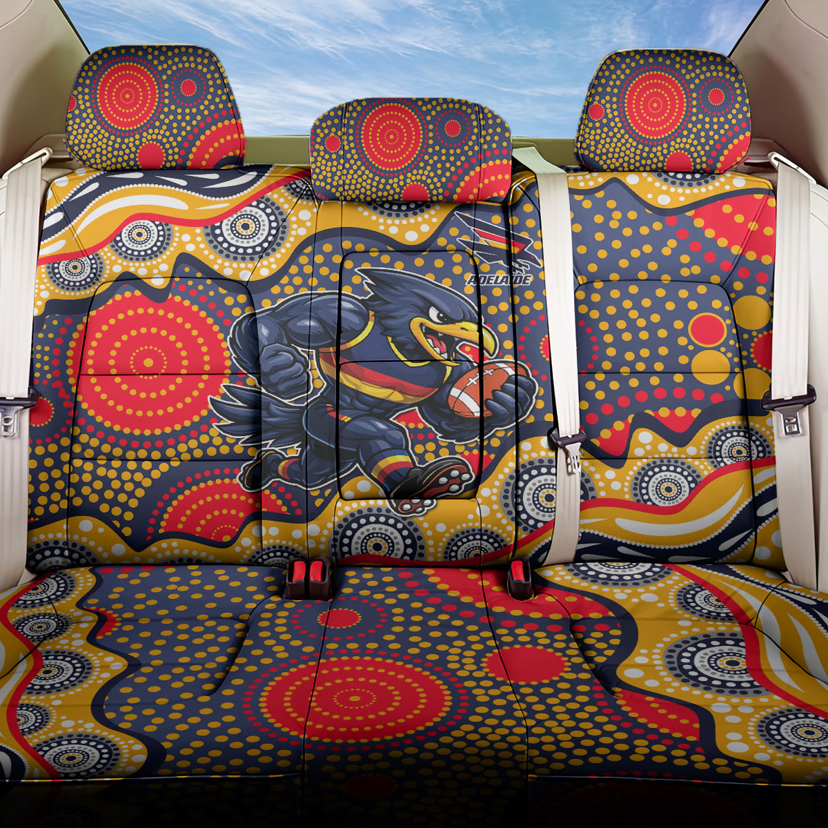 Adelaide Crows Back Car Seat Cover Aboriginal Dot Pattern - Football Mascot Heritage Pride