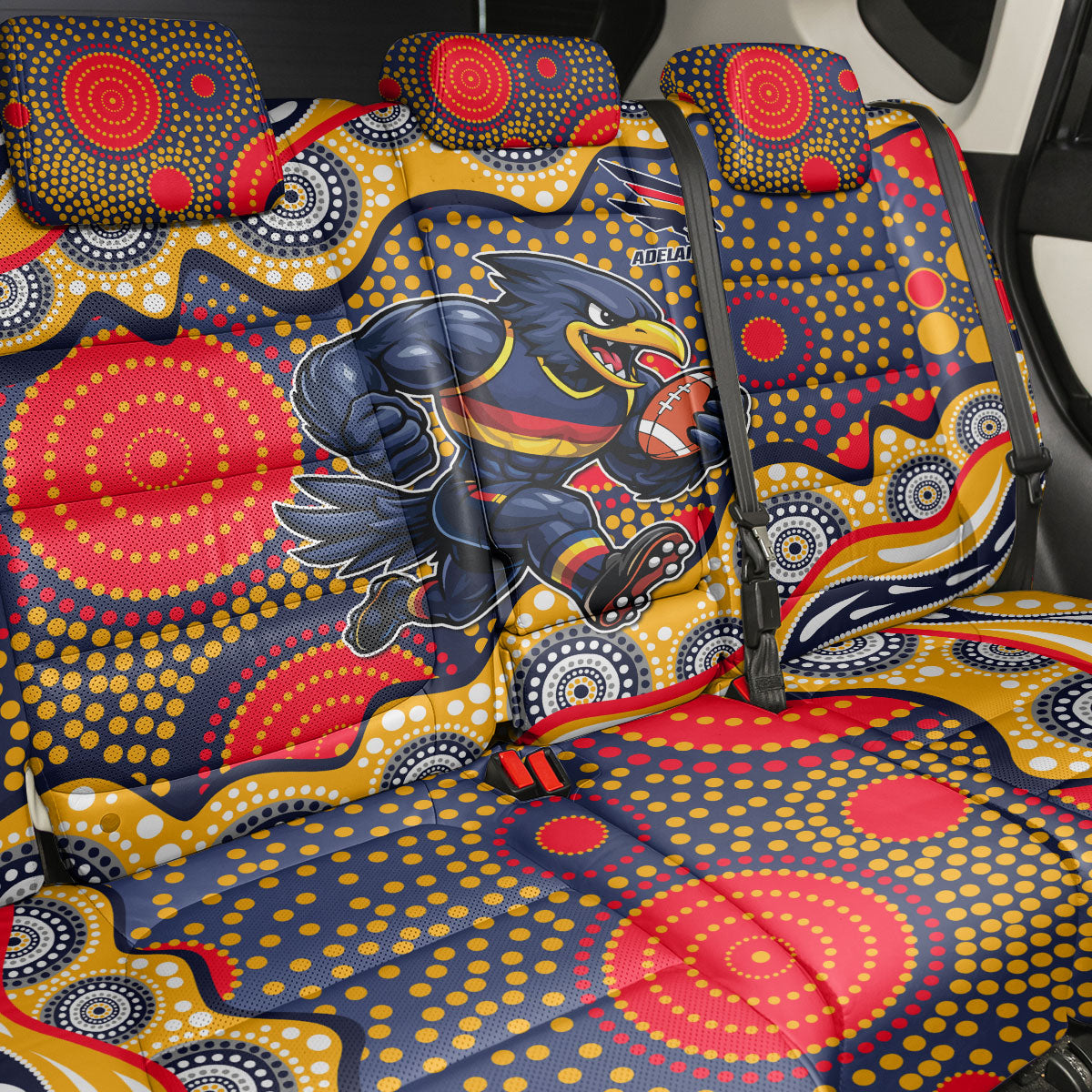 Adelaide Crows Back Car Seat Cover Aboriginal Dot Pattern - Football Mascot Heritage Pride