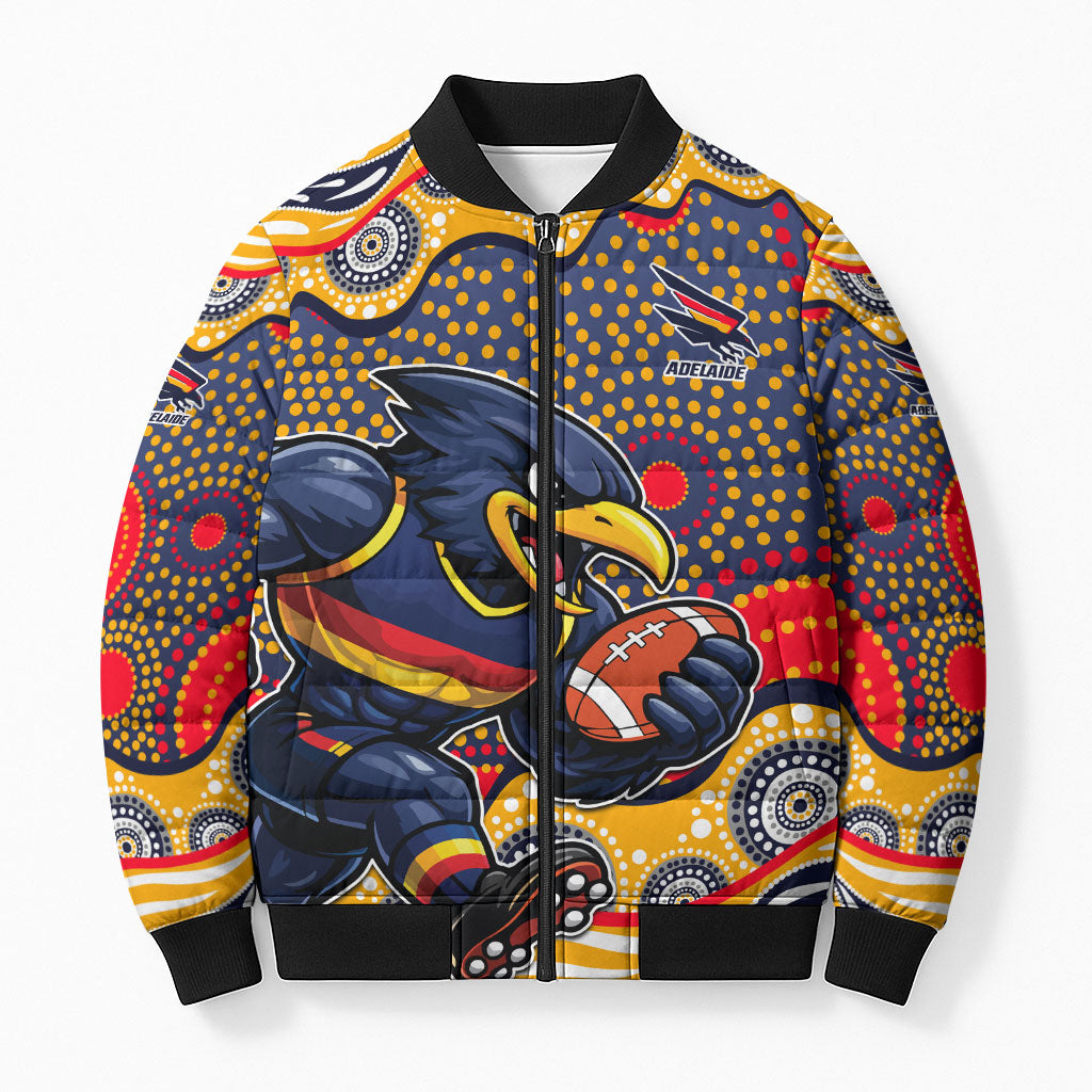 Adelaide Crows Bomber Puffer Jacket Aboriginal Dot Pattern - Football Mascot Heritage Pride