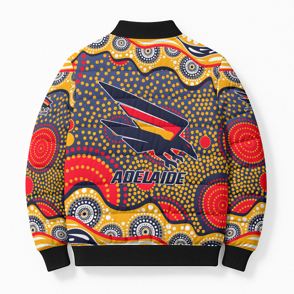Adelaide Crows Bomber Puffer Jacket Aboriginal Dot Pattern - Football Mascot Heritage Pride