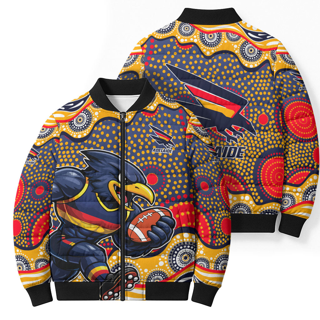 Adelaide Crows Bomber Puffer Jacket Aboriginal Dot Pattern - Football Mascot Heritage Pride