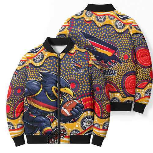 Adelaide Crows Bomber Puffer Jacket Aboriginal Dot Pattern - Football Mascot Heritage Pride