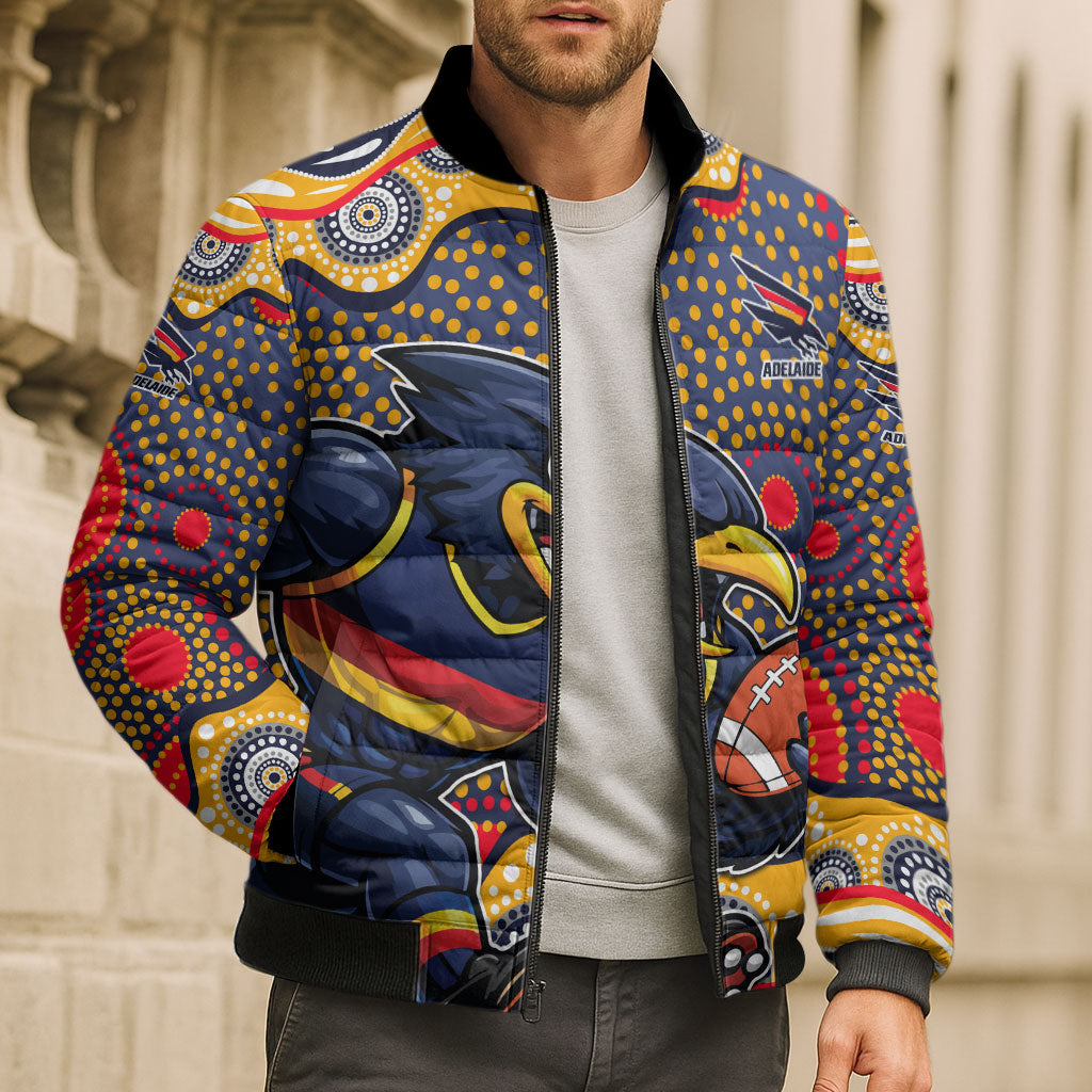 Adelaide Crows Bomber Puffer Jacket Aboriginal Dot Pattern - Football Mascot Heritage Pride