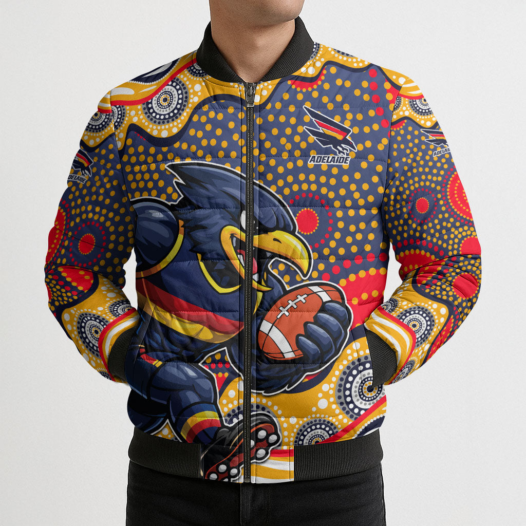 Adelaide Crows Bomber Puffer Jacket Aboriginal Dot Pattern - Football Mascot Heritage Pride