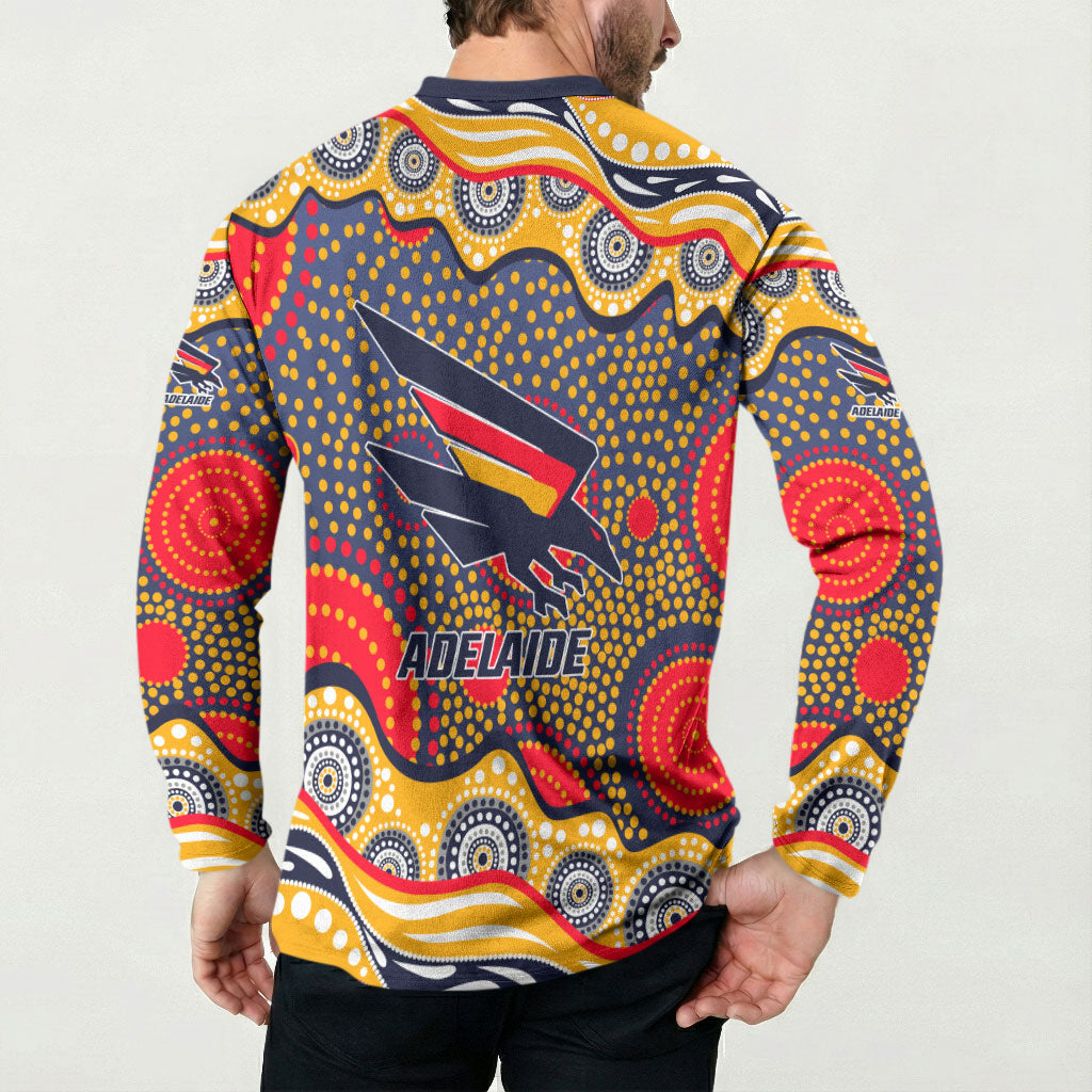 Adelaide Crows Button Sweatshirt Aboriginal Dot Pattern - Football Mascot Heritage Pride