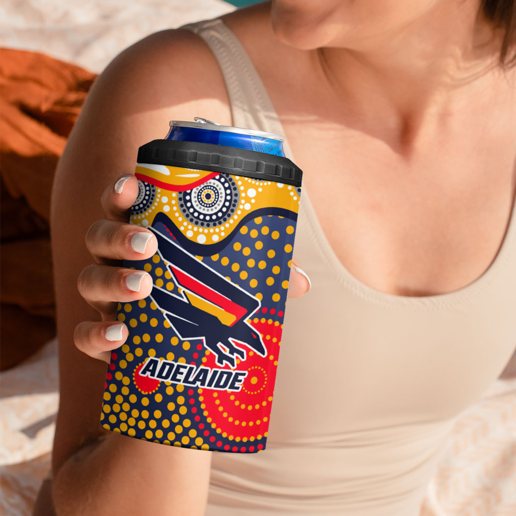 Adelaide Crows 4 in 1 Can Cooler Tumbler Aboriginal Dot Pattern - Football Mascot Heritage Pride