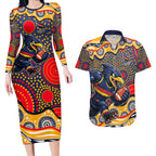 Adelaide Crows Couples Matching Long Sleeve Bodycon Dress and Hawaiian Shirt Aboriginal Dot Pattern - Football Mascot Heritage Pride