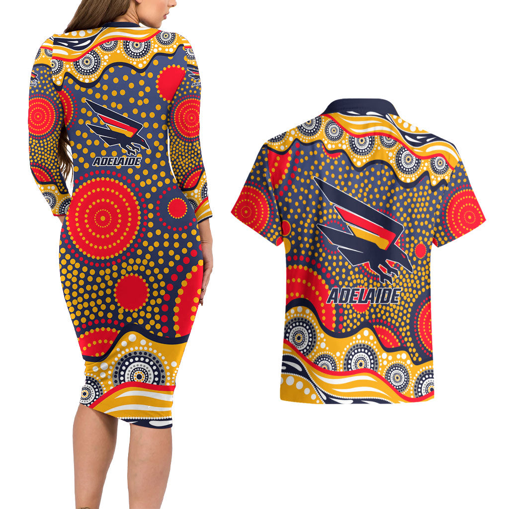 Adelaide Crows Couples Matching Long Sleeve Bodycon Dress and Hawaiian Shirt Aboriginal Dot Pattern - Football Mascot Heritage Pride
