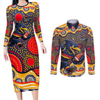 Adelaide Crows Couples Matching Long Sleeve Bodycon Dress and Long Sleeve Button Shirt Aboriginal Dot Pattern - Football Mascot Heritage Pride