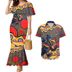 Adelaide Crows Couples Matching Mermaid Dress and Hawaiian Shirt Aboriginal Dot Pattern - Football Mascot Heritage Pride