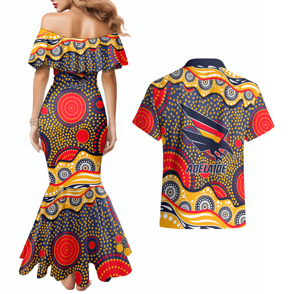 Adelaide Crows Couples Matching Mermaid Dress and Hawaiian Shirt Aboriginal Dot Pattern - Football Mascot Heritage Pride