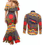 Adelaide Crows Couples Matching Mermaid Dress and Long Sleeve Button Shirt Aboriginal Dot Pattern - Football Mascot Heritage Pride