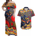 Adelaide Crows Couples Matching Off Shoulder Maxi Dress and Hawaiian Shirt Aboriginal Dot Pattern - Football Mascot Heritage Pride