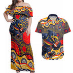 Adelaide Crows Couples Matching Off Shoulder Maxi Dress and Hawaiian Shirt Aboriginal Dot Pattern - Football Mascot Heritage Pride