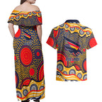 Adelaide Crows Couples Matching Off Shoulder Maxi Dress and Hawaiian Shirt Aboriginal Dot Pattern - Football Mascot Heritage Pride