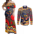 Adelaide Crows Couples Matching Off Shoulder Maxi Dress and Long Sleeve Button Shirt Aboriginal Dot Pattern - Football Mascot Heritage Pride