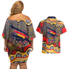 Adelaide Crows Couples Matching Off Shoulder Short Dress and Hawaiian Shirt Aboriginal Dot Pattern - Football Mascot Heritage Pride
