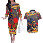 Adelaide Crows Couples Matching Off The Shoulder Long Sleeve Dress and Hawaiian Shirt Aboriginal Dot Pattern - Football Mascot Heritage Pride