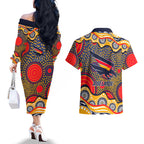 Adelaide Crows Couples Matching Off The Shoulder Long Sleeve Dress and Hawaiian Shirt Aboriginal Dot Pattern - Football Mascot Heritage Pride