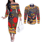Adelaide Crows Couples Matching Off The Shoulder Long Sleeve Dress and Long Sleeve Button Shirt Aboriginal Dot Pattern - Football Mascot Heritage Pride