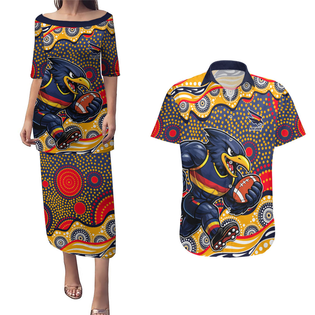 Adelaide Crows Couples Matching Puletasi and Hawaiian Shirt Aboriginal Dot Pattern - Football Mascot Heritage Pride