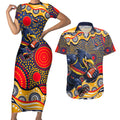 Adelaide Crows Couples Matching Short Sleeve Bodycon Dress and Hawaiian Shirt Aboriginal Dot Pattern - Football Mascot Heritage Pride