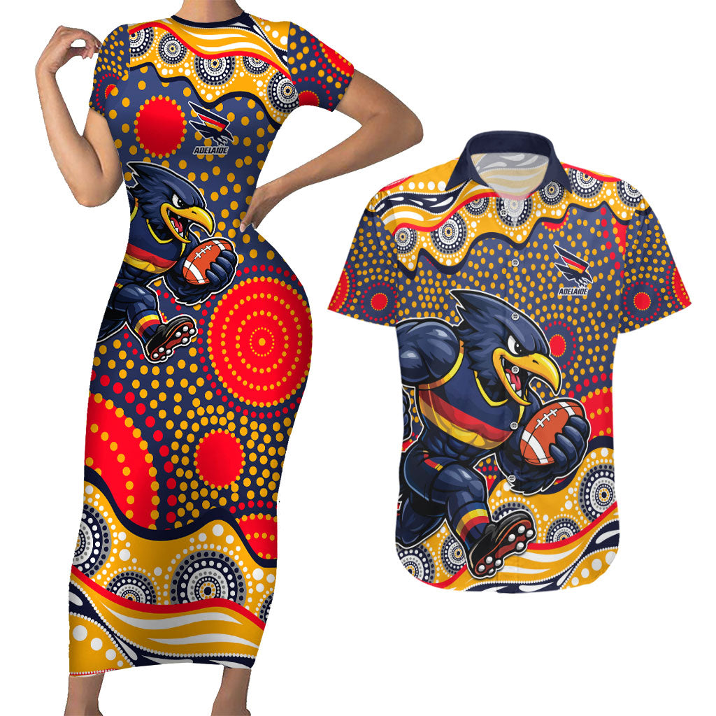 Adelaide Crows Couples Matching Short Sleeve Bodycon Dress and Hawaiian Shirt Aboriginal Dot Pattern - Football Mascot Heritage Pride