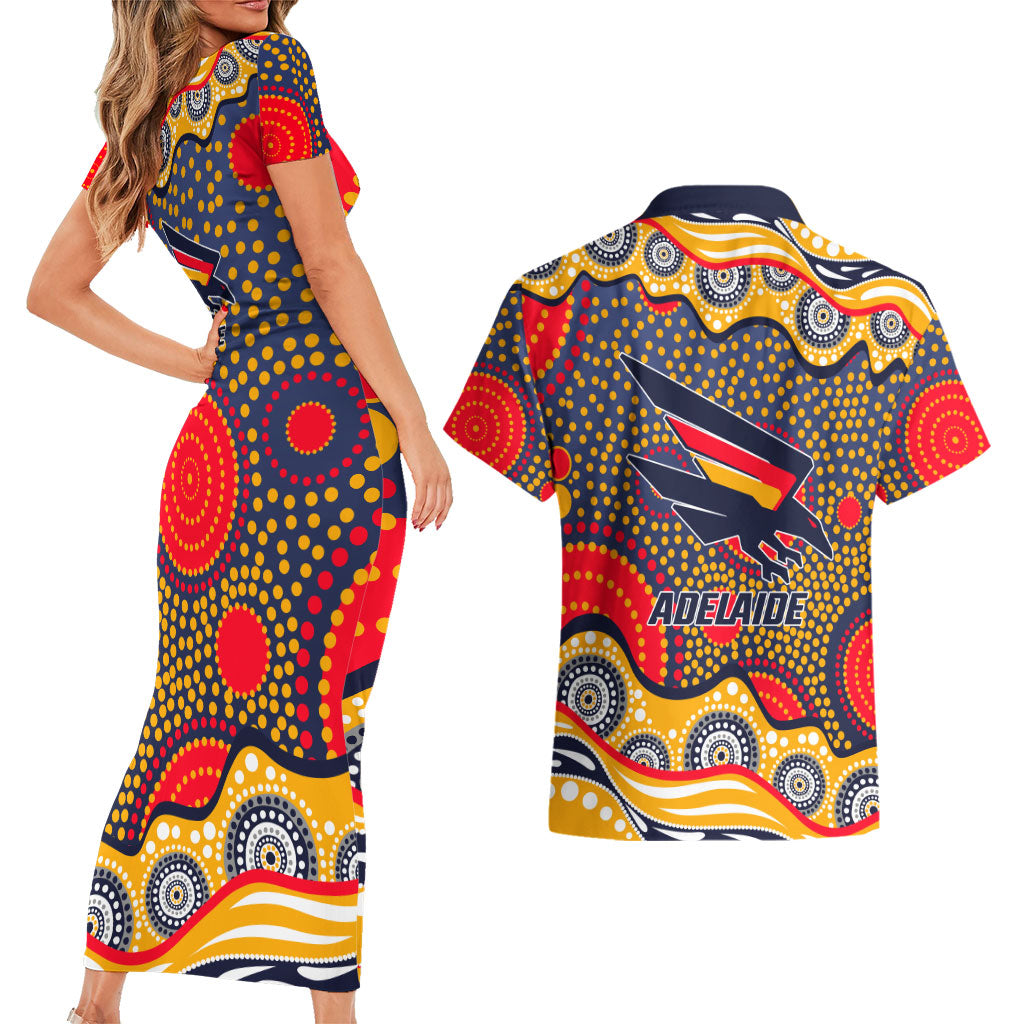 Adelaide Crows Couples Matching Short Sleeve Bodycon Dress and Hawaiian Shirt Aboriginal Dot Pattern - Football Mascot Heritage Pride