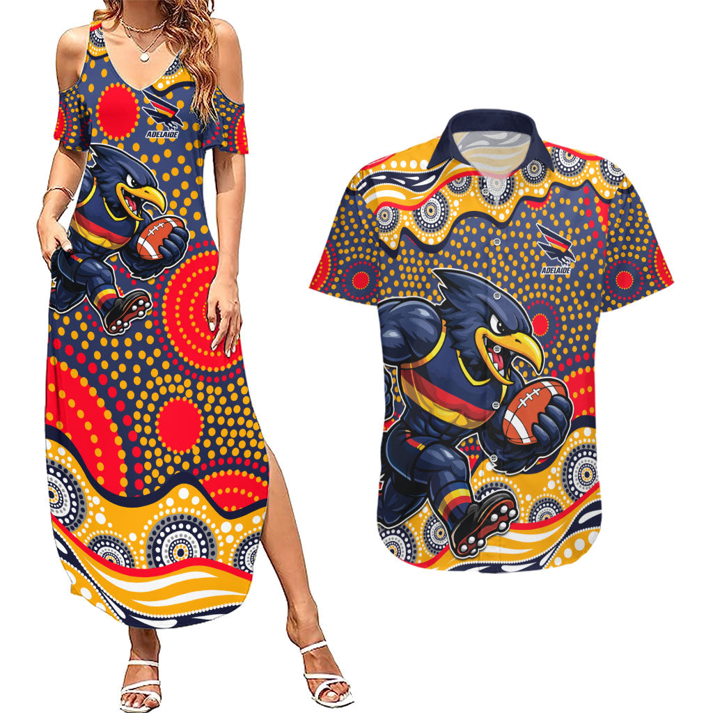 Adelaide Crows Couples Matching Summer Maxi Dress and Hawaiian Shirt Aboriginal Dot Pattern - Football Mascot Heritage Pride
