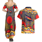 Adelaide Crows Couples Matching Summer Maxi Dress and Hawaiian Shirt Aboriginal Dot Pattern - Football Mascot Heritage Pride