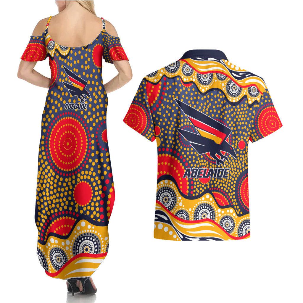Adelaide Crows Couples Matching Summer Maxi Dress and Hawaiian Shirt Aboriginal Dot Pattern - Football Mascot Heritage Pride