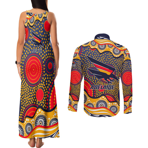 Adelaide Crows Couples Matching Tank Maxi Dress and Long Sleeve Button Shirt Aboriginal Dot Pattern - Football Mascot Heritage Pride