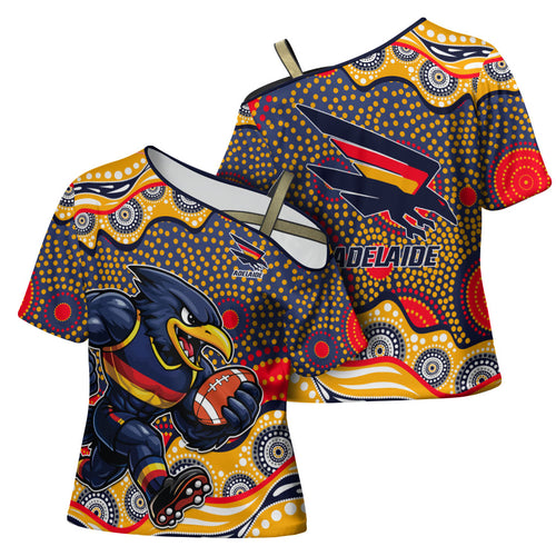 Adelaide Crows Cross Shoulder Shirt Aboriginal Dot Pattern - Football Mascot Heritage Pride