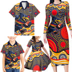 Adelaide Crows Family Matching Long Sleeve Bodycon Dress and Hawaiian Shirt Aboriginal Dot Pattern - Football Mascot Heritage Pride
