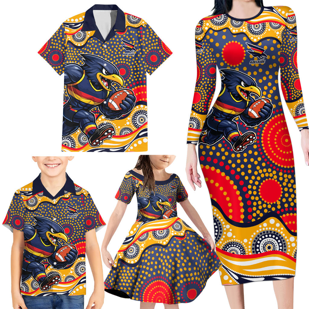 Adelaide Crows Family Matching Long Sleeve Bodycon Dress and Hawaiian Shirt Aboriginal Dot Pattern - Football Mascot Heritage Pride