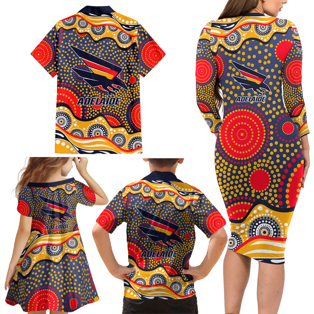 Adelaide Crows Family Matching Long Sleeve Bodycon Dress and Hawaiian Shirt Aboriginal Dot Pattern - Football Mascot Heritage Pride
