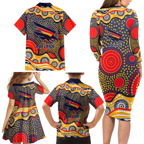 Adelaide Crows Family Matching Long Sleeve Bodycon Dress and Hawaiian Shirt Aboriginal Dot Pattern - Football Mascot Heritage Pride