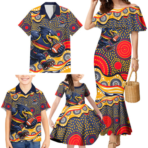 Adelaide Crows Family Matching Mermaid Dress and Hawaiian Shirt Aboriginal Dot Pattern - Football Mascot Heritage Pride