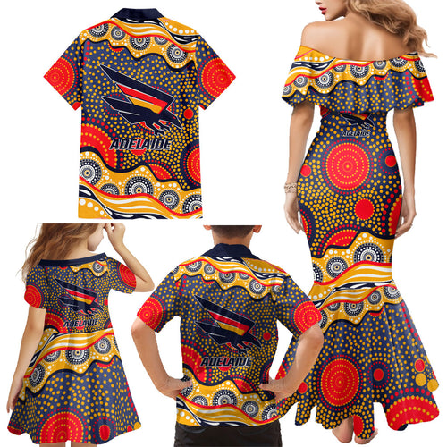 Adelaide Crows Family Matching Mermaid Dress and Hawaiian Shirt Aboriginal Dot Pattern - Football Mascot Heritage Pride