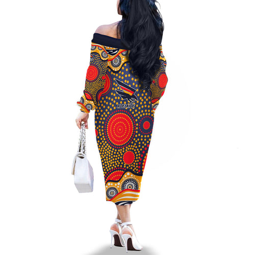 Adelaide Crows Family Matching Off The Shoulder Long Sleeve Dress and Hawaiian Shirt Aboriginal Dot Pattern - Football Mascot Heritage Pride