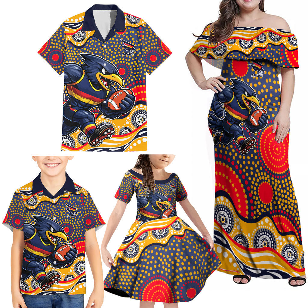Adelaide Crows Family Matching Off Shoulder Maxi Dress and Hawaiian Shirt Aboriginal Dot Pattern - Football Mascot Heritage Pride