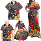 Adelaide Crows Family Matching Off Shoulder Maxi Dress and Hawaiian Shirt Aboriginal Dot Pattern - Football Mascot Heritage Pride