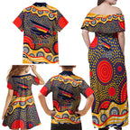Adelaide Crows Family Matching Off Shoulder Maxi Dress and Hawaiian Shirt Aboriginal Dot Pattern - Football Mascot Heritage Pride