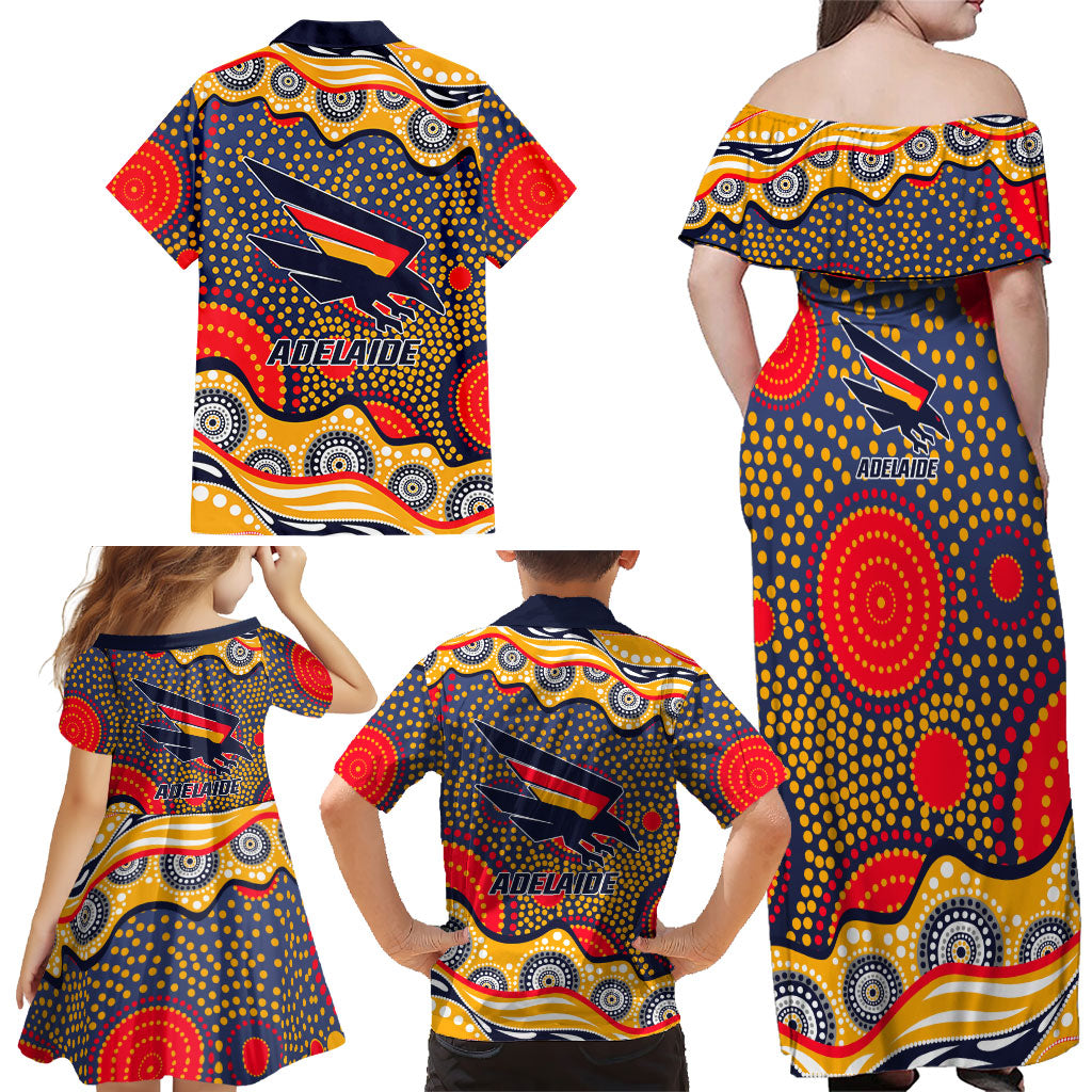 Adelaide Crows Family Matching Off Shoulder Maxi Dress and Hawaiian Shirt Aboriginal Dot Pattern - Football Mascot Heritage Pride