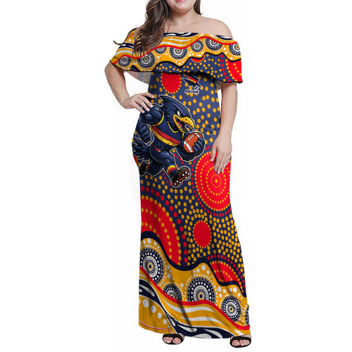 Adelaide Crows Family Matching Off Shoulder Maxi Dress and Hawaiian Shirt Aboriginal Dot Pattern - Football Mascot Heritage Pride