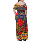 Adelaide Crows Family Matching Off Shoulder Maxi Dress and Hawaiian Shirt Aboriginal Dot Pattern - Football Mascot Heritage Pride
