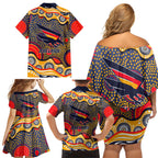 Adelaide Crows Family Matching Off Shoulder Short Dress and Hawaiian Shirt Aboriginal Dot Pattern - Football Mascot Heritage Pride